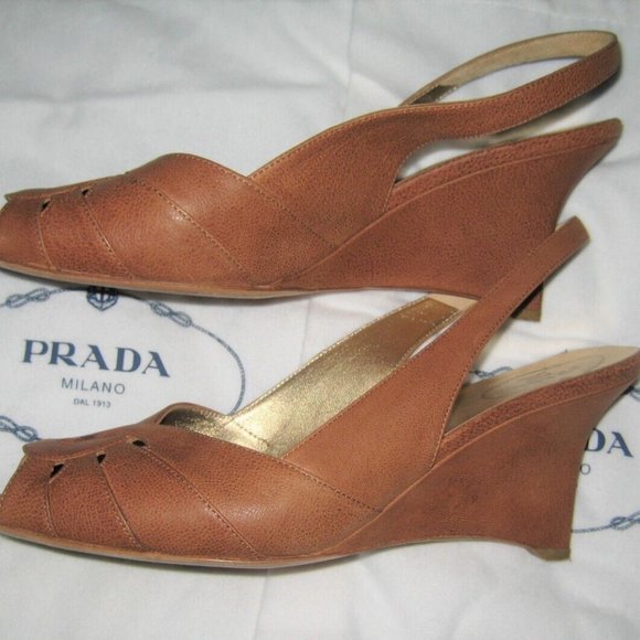 ❤️AMAZING! PRADA Italy Brown Peeptoe Slingback Sandals Shoes 38.5 +Dustb… - Picture 3 of 7